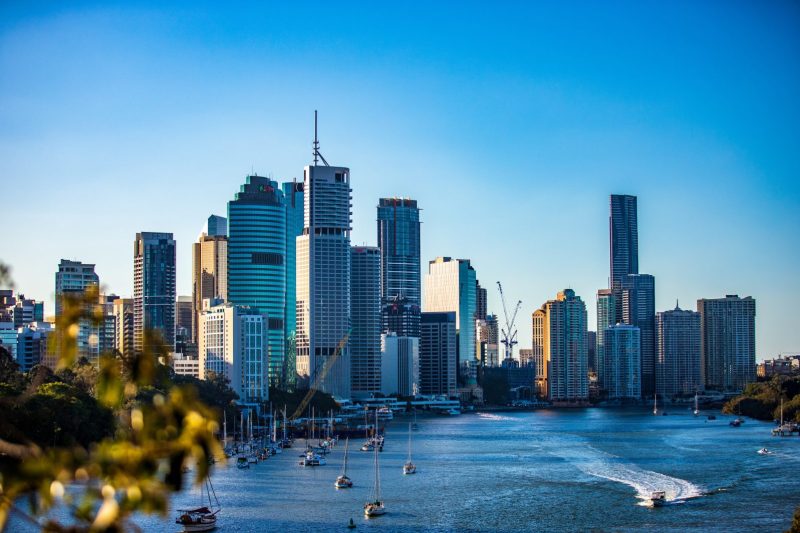 A photo of the Brisbane skyline and river.